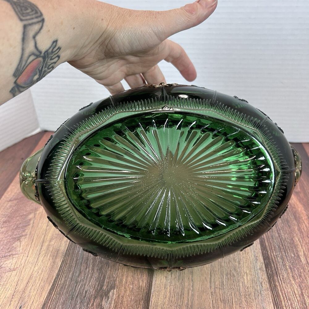 Antique CA. 1915 United States Glass Green Bowl Dogwood Paneled Floral Pattern - Picture 7 of 12